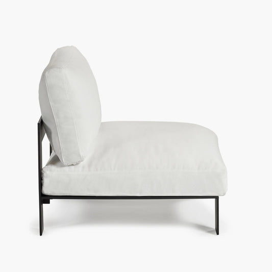 Serax Bea Mombaers Bench one seater with cushion outdoor snow white powder coated aluminum frame minimalist luxury garden lounger modern patio furniture Belgian design Dear Johny