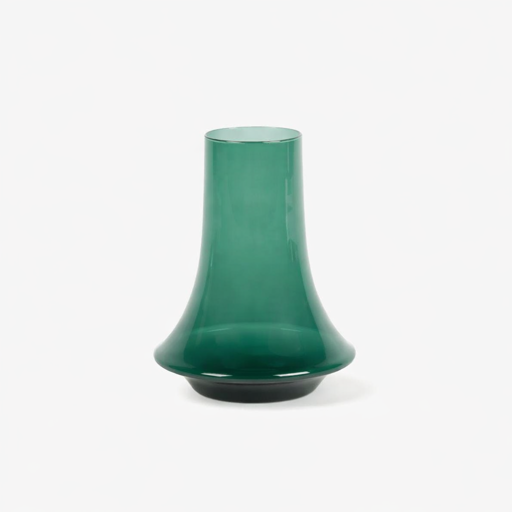 XLBoom Spinn Vase in green glass designed by Frederik Delbart Designer of the Year 2018 Dear Johny. 100% handmade in Europe glass vase with textured spiral motif for modern interiors.