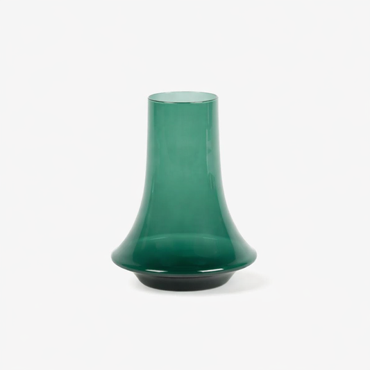 XLBoom Spinn Vase in green glass designed by Frederik Delbart Designer of the Year 2018 Dear Johny. 100% handmade in Europe glass vase with textured spiral motif for modern interiors.