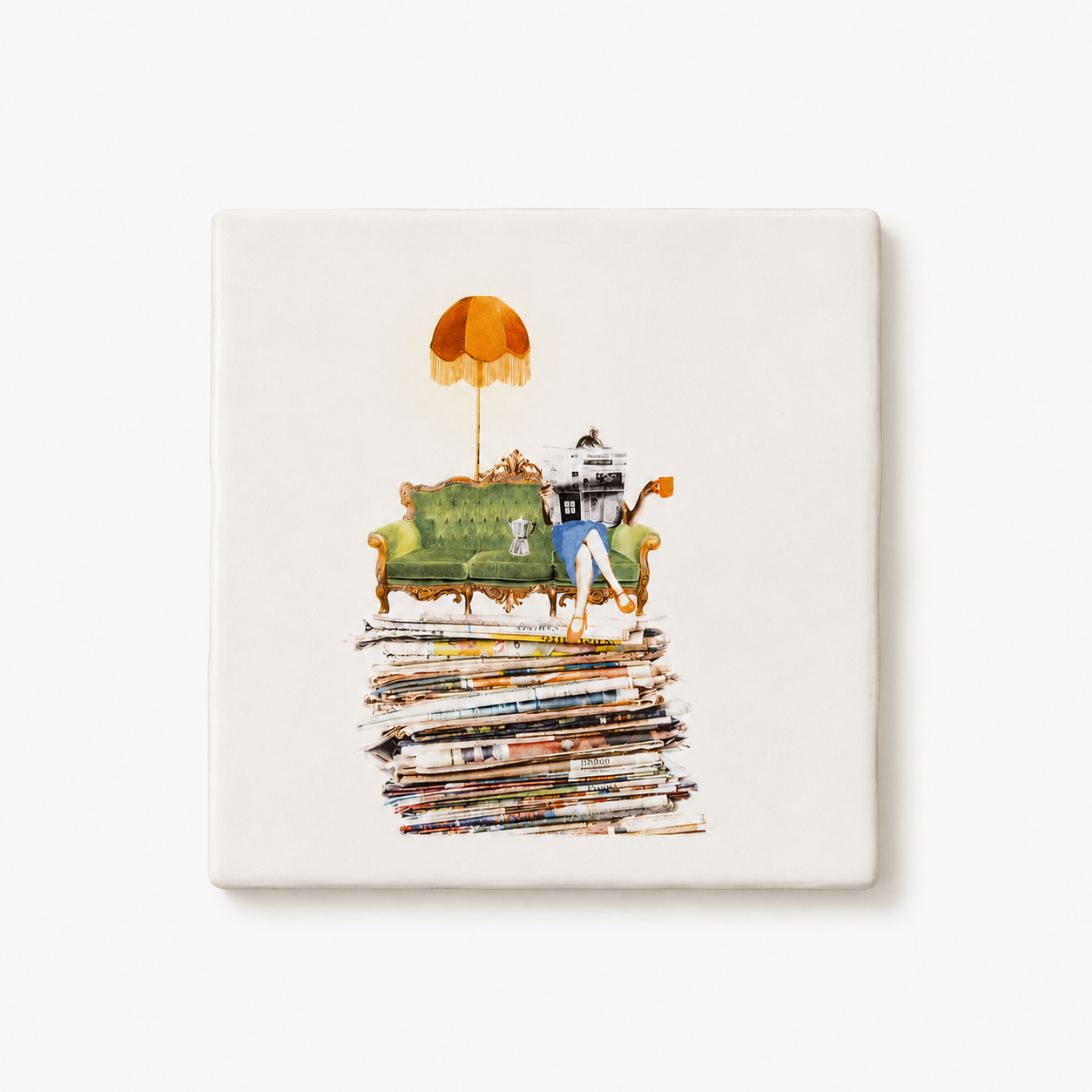 StoryTiles Taking My Time ceramic art tile featuring a whimsical snail illustration handmade in Amsterdam Netherlands design studio Dear Johny