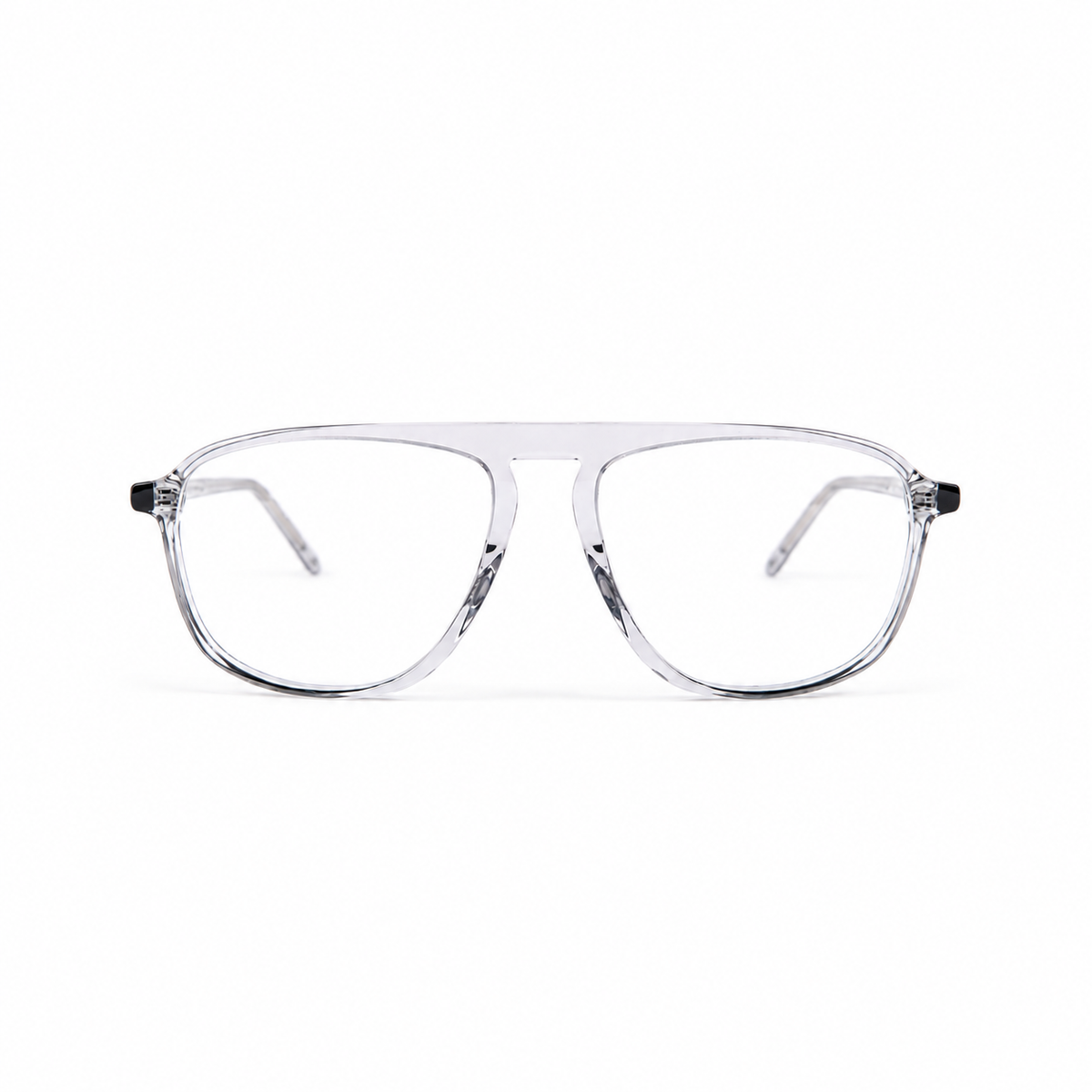 Wolfin Eyewear Cliff Glossy Black rectangular frames in deep black. Premium acetate glasses with ergonomic bridge and silver tone metal details. Timeless Belgian design style, made in Italy.
